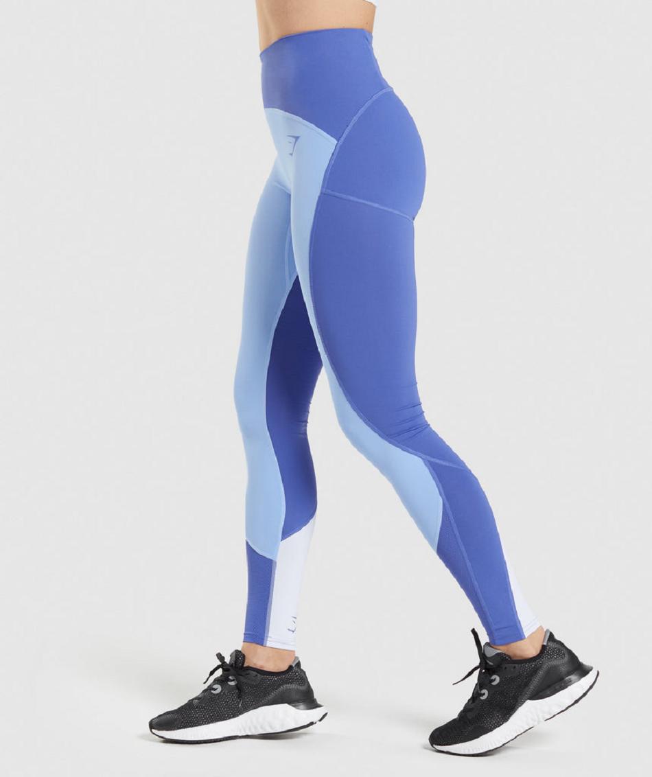 Leggins Gymshark Pulse Mesh Mujer Azules Azules Blancas | CO 2923QMA